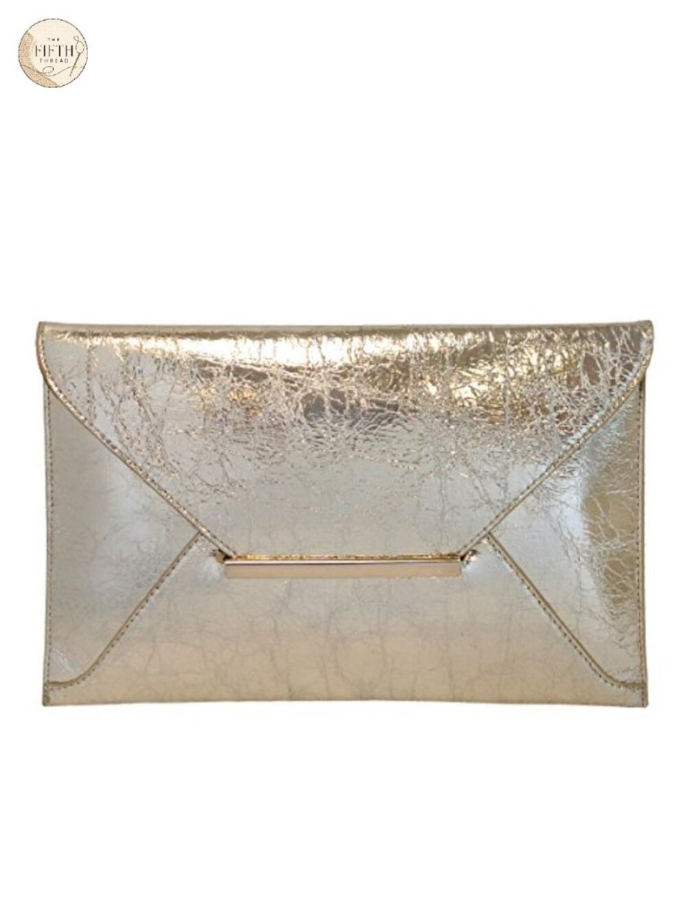 Crushed Metallic Faux Leather Envelope Clutch with Detachable Chain